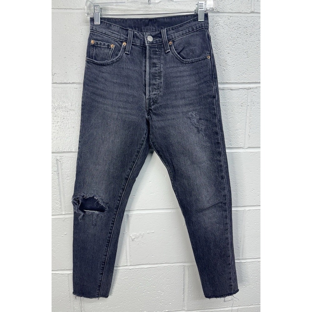 Levi's‎ 501 S Skinny Jeans Black Distressed Raw Hem / Women's 24x28